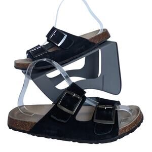 J SPORT‎ BY JAMBU Libra Suede Adjustable Buckles Slide Sandals Black Women's 9